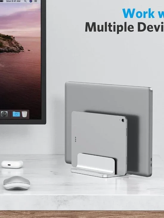 Vertical Laptop Stand [Updated Double Version], Desktop Aluminum Mac Book Stand - Picture 8 of 8